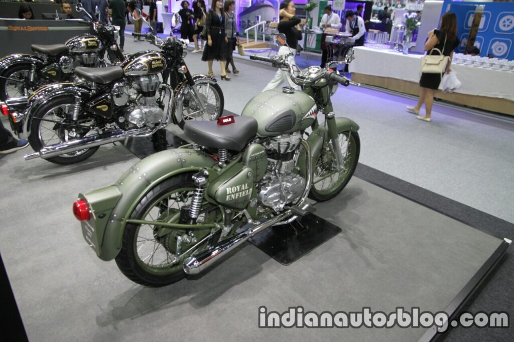 royal-enfield-classic-battle-green-p-40-tiger-shark-rear-three-quarter-at-thai-motor-expo