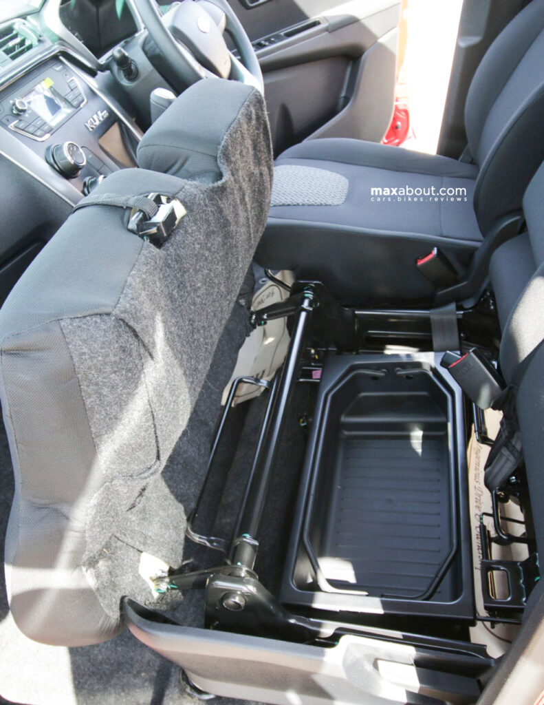 The seat opens up at the front and reveals the large storage area that could hold most things that owners love to carry with them.