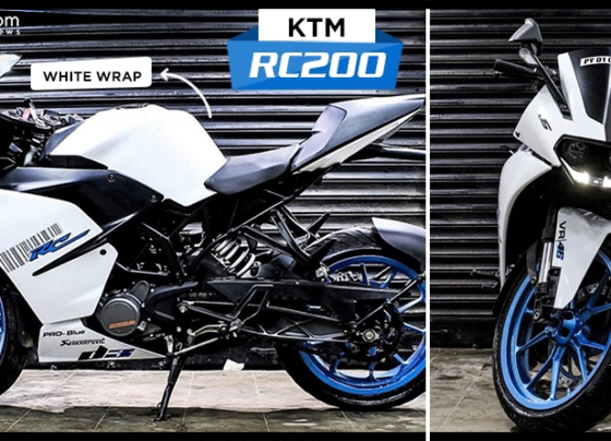 White KTM RC200 with Blue Wheels