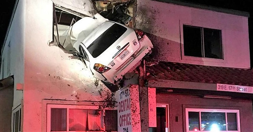 Video: Driver Crashes Car into 2nd Floor of a Building in California