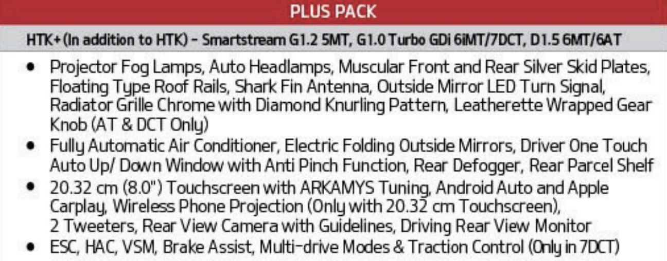 Kia Sonet Variant-Wise Feature List