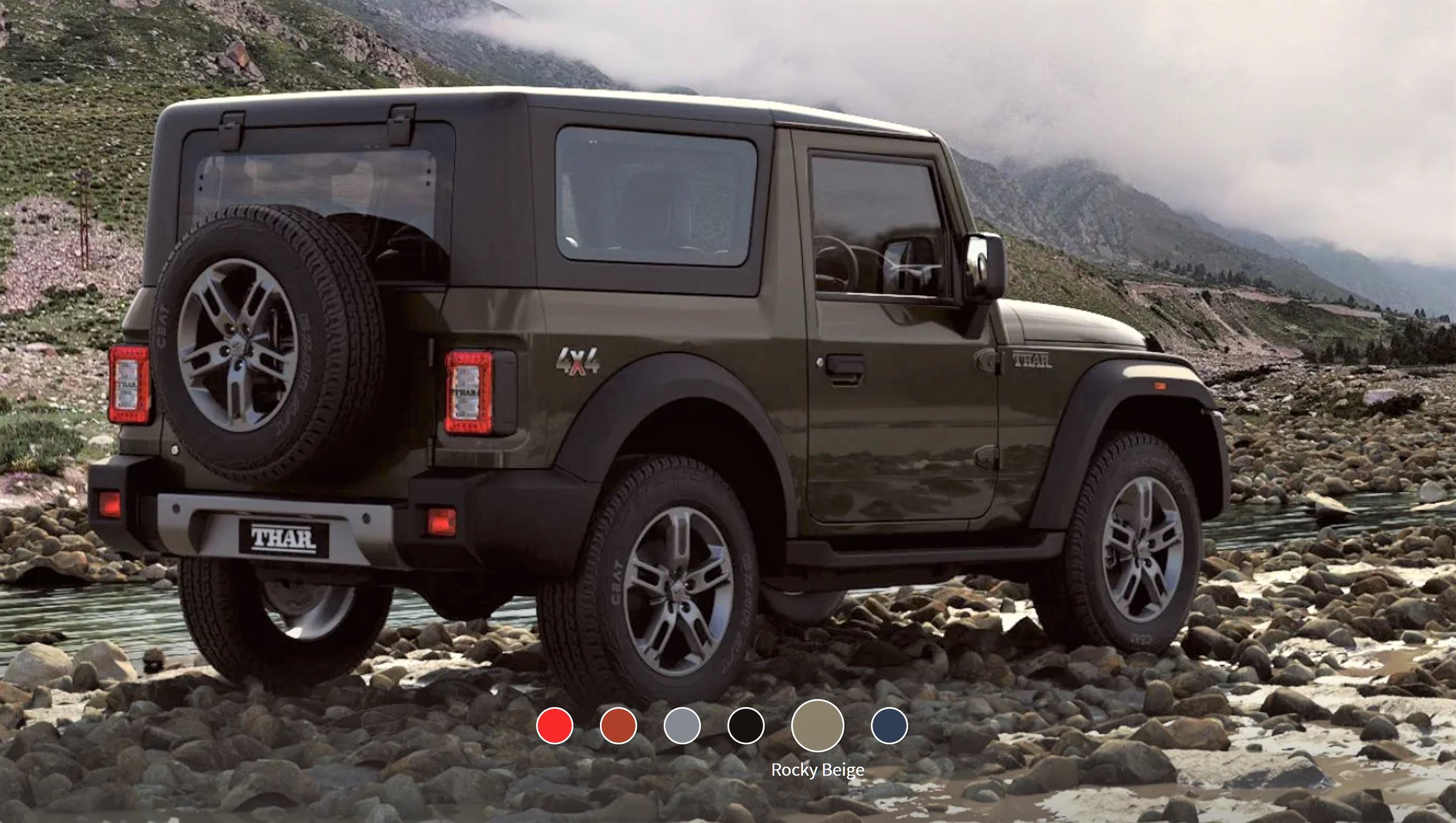 New Mahindra Thar Rocky Beige Rear 3-Quarter View