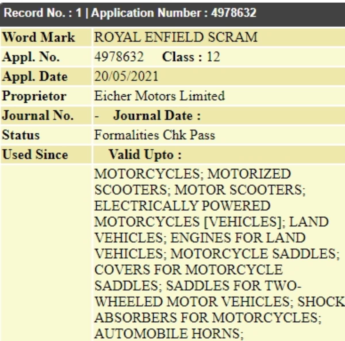 Royal Enfield Scram Trademarked in India