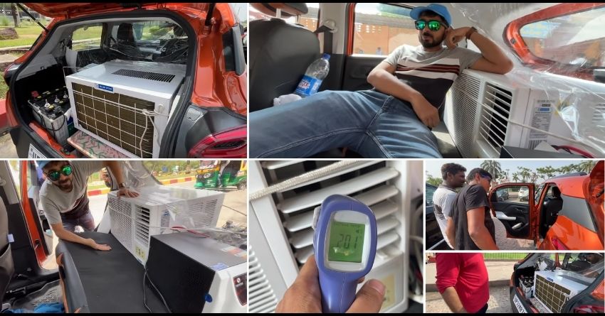 Tata Punch Owner Installs Blue Star AC in The Boot of the Car